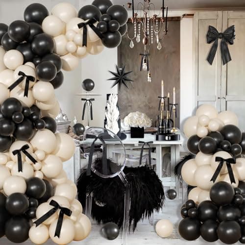 Black and Sand White Balloon Arch Kit 141 Pcs Coquette Birthday Decorations Include Balloons and Black Bow for Wedding Baby Shower Gender Reveal Bow Birthday Decorations - Thumbnail 5