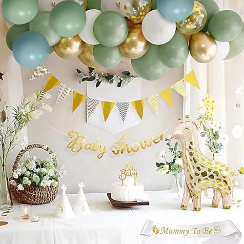 Dusty Green Blue Balloon Arch Kit - 139 PCs Sage Green Blue Sand White Gold Confetti Balloons for Bridal Shower Birthday Jungle Safari Wedding Baby Shower Party Decorations - Thumbnail 5