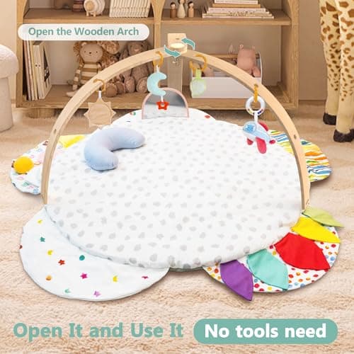 Wooden Baby Activity Gym with Detachable Sensory Toys | Montessori Developmental Play Gym for Infants | Wooden Frame Baby Toy | Foldable Baby Gym - Thumbnail 5