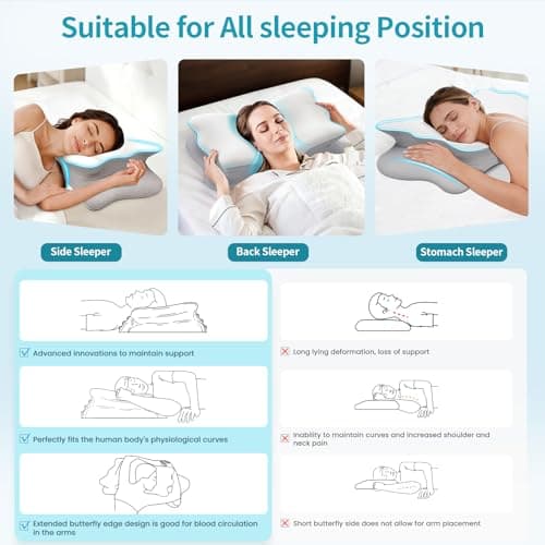 Tranqifit Cervical Pillow for Neck Pain Relief - Memory Foam Ergonomic Neck Support Pillows for Sleeping with Cooling Pillowcase, Orthopedic Contour Pillow for Side, Back and Stomach Sleepers - Thumbnail 4