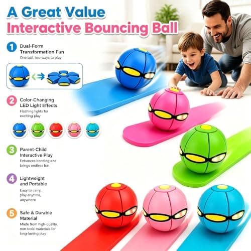 Magic Ball, Led Lights Flying Saucer Bouncy Ball Two Modes to Switch Freely, Magic Bouncing Balls for Parent-Child Indoor Outdoor Toss Catch Games, Pet Meta Balls - Thumbnail 6
