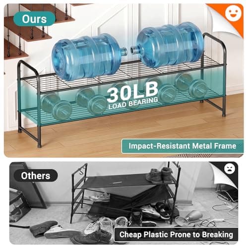 AOODA Long 2 Tier Shoe Rack for Closet Metal Wide Stackable Shoe Storage Organizer for Entryway, Bedroom, Floor, 18-Pairs Low Shoe Shelf, Black - Thumbnail 3