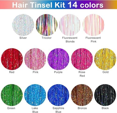 Hair Tinsel 12Pcs Clip in Hair Tinsel Extensions 20.5 Inch Fairy Hair Tinsel Kit for Girls Women Kids Glitter Hair Accessories for Christmas Halloween Cosplay Party (Lake Blue) - Thumbnail 3