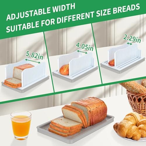 CAWIU Bread Slicer for Homemade with Box, Foldable Bread Cutter with Crumb Tray, Adjustable Width Bread Slicing Guide for Loafs, Sandwiches, Bagels, and Cakes - Thumbnail 4