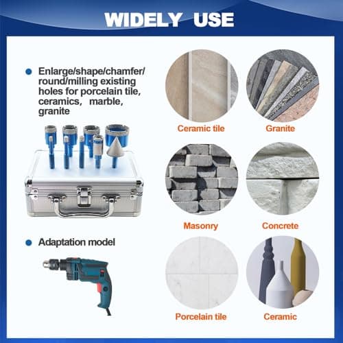 Diamond Core Drill Bit Set - BRSCHNITT Diamond Hole Saw Kit for Porcelain Tile Ceramic Marble Granite Drilling Triangle Shank（6/8/10/25/32/35/50mm&20 Finger bit&35 Chamfer bit）. - Thumbnail 3