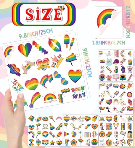 HSHFAMIIY Pride Accessories - Pride Tattoos, 120Pcs Pride Temporary Tattoos for Adults – Rainbow LGBTQ Fake Tattoos Waterproof, Love is Love Gay Pride Accessories for Parade, Pride Decorations - Thumbnail 2