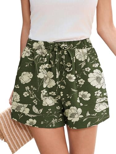 Heymoments Women's Wide Leg Shorts Lightweight Vintage Moss Floral X-Large High Waisted Flowy DressyLoose Fit Summer Ladies Cute Beach Trousers with Pockets - Image 1