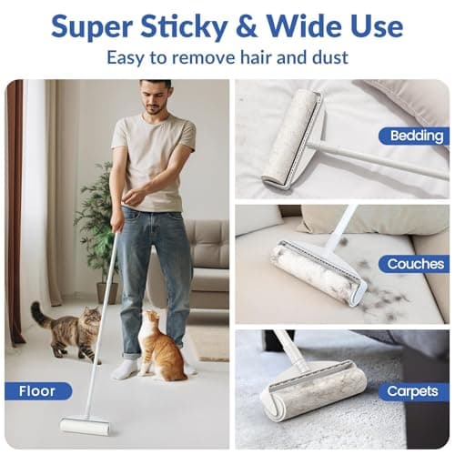 Large Lint Rollers for Carpet: Sticky Rollers for Floor DELOMO 9.45 in with 3 Extendable Handle, Long Handle Sticky Mop for Cleaning Carpets, Cars, Bedding, Couches, and Pet Hair - for Pet Homes - Thumbnail 3