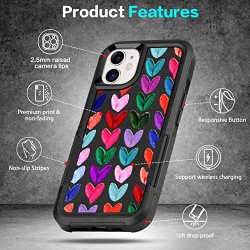 LOQUPE Designed for iPhone 11 Case, Heavy-Duty Tough Rugged Lightweight Slim Shockproof Protective Case for iPhone 11 6.1 Inch,Women Girls,Cute Oil Painting Heart - Thumbnail 5