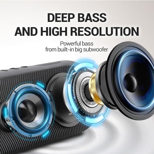 Wireless Waterproof Bluetooth Speaker - Portable Speaker Loud with Built-in Subwoofer and Tweeter, Extra Bass, Stereo Sound, IP67, Colorful Lights for Party, Outdoor, Camping - Black - Thumbnail 4