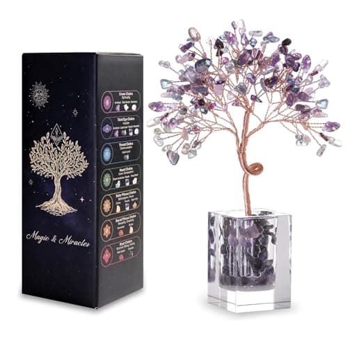 Fluorite Crystal Tree 6.5 Inch Handmade Gem Tree with 147 Stones Office Home Room Decor, Healing Energy Plant for Desk, Gift for Women and Men, Spiritual Meditation Decor - Image 1