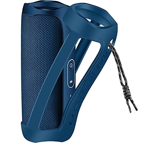 Silicone Case for JBL FLIP 5 Waterproof Portable Bluetooth Speaker, Gel Soft Skin Rubber Cover, Travel Carrying Storage Bag Pouch with Shoulder Strap and Carabiner (Blue) - Thumbnail 2