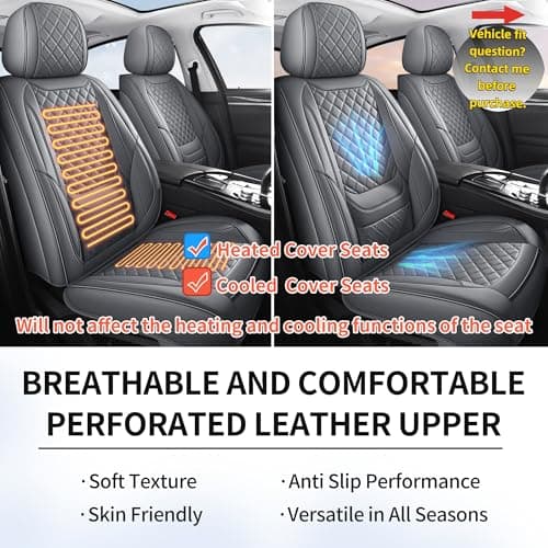 Chezope Car Seat Covers Full Set, Grey Leather Seat Covers, Breathable Front and Back Car Seat Protectors, Wear-Resistant Seat Covers Universal Fit for Most Cars SUV Truck (Grey-Diamonds, Full Set) - Thumbnail 5