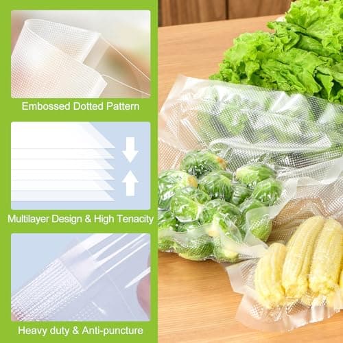 Bonsenkitchen 3 Rolls 11" x 16' + 3 Rolls 8" x 16' Vacuum Sealer Bags for Food with a Color Box, Easy to Store, Commercial Grade, BPA Free, Great for Food Storage or Sous Vide, VB22 - Thumbnail 3