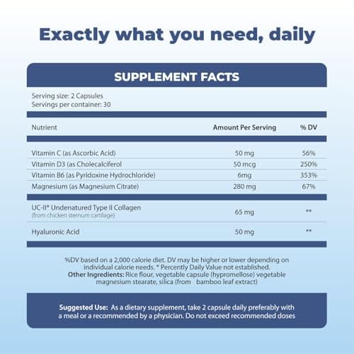 Michelle Peiret Mobility - Magnesium + Collagen Supplement with Hyaluronic Acid & Vitamin C | Supports Bones, Joints & Muscles | Gluten-Free & Non-GMO | 60 Capsules for Men & Women - Thumbnail 6