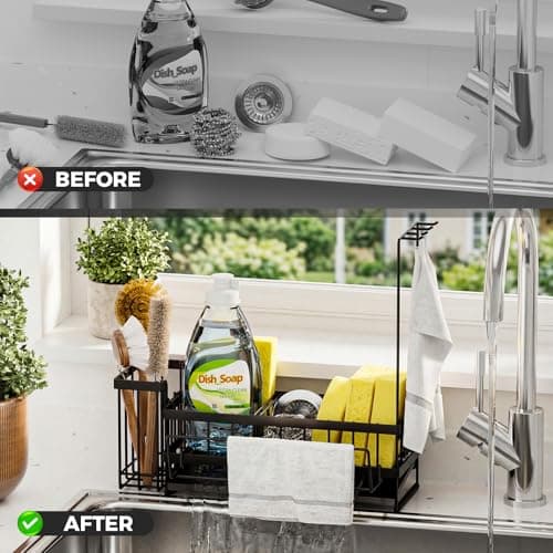 Sponge Holder for Kitchen Sink – Rustproof Stainless Steel with Detachable Drainboard, Brush Rack & Towel Bar | Compact, Non-Slip Design for Countertop Bathroom - Thumbnail 2