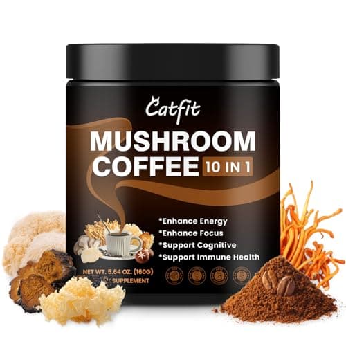 Catfit Mushroom Coffee, Instant Mushroom Coffee 10-in-1 Adaptogen Blend with Lion's Mane, Chaga & Cordyceps for Energy, Focus, Gut Health & Immune Support - 160g, 50 Servings - Image 1