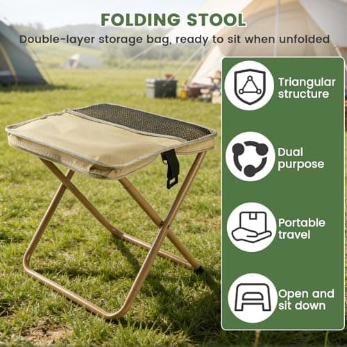 MGUOXA Portable Folding Stool 2-in-1 Camping Chair with Sling Bag Lightweight 12inch /264lbs Load Collapsible Stool Seat for Adults Camping Fishing Hiking BBQ Travel Rest（Yellow） - Thumbnail 4