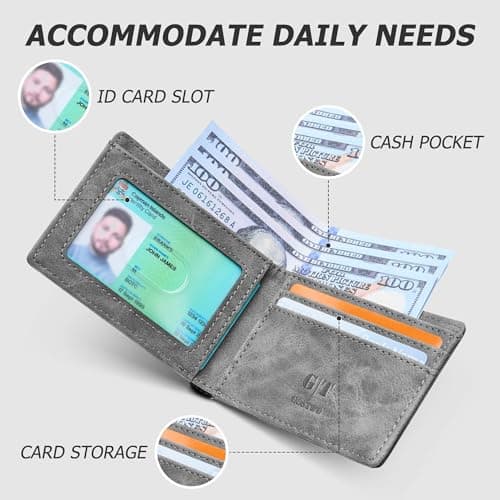 Gostwo Mens Wallet RFID Blocking Slim Minimalist Bifold Wallet with ID Window & Business Card Holder, Thin Front Pocket Design, Stylish Wallet for Men, Teen, Boyfriend, Husband - Thumbnail 2