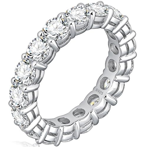 WES 3mm Moissanite Eternity Ring Wedding Band - 925 Sterling Silver D Color VVS1 Clarity Lab Created Total 2.2cttw Round Moissanite Rings for Women Men, Size 7 - Image 1
