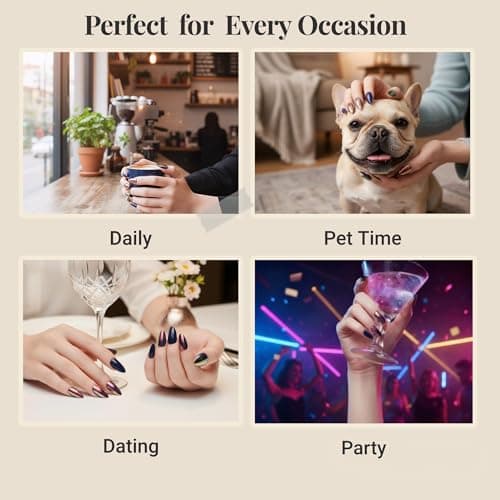 ZANVIA Acrylic Press On Nails Blue Almond - Nail Kit Iridescent Chrome Reusable Manicure for Women, 24 Nails in 12 Sizes with Glue, Adhesive Tabs, File, Prep Pad, Manicure Stick - Thumbnail 4