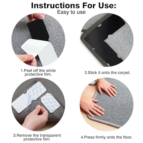 Washable Rug Grippers for Hardwood & Tile Floors, Reusable Non Slip Carpet Pads to Keep Corners Flat, Floor-Friendly Adhesive, Easy to Apply and Remove, Anti Curling Design (8 Pack) - Thumbnail 2