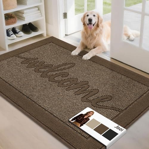 JSEI Door Mat 32"x 48",Absorbent Dirt Welcome Mat,Non-Slip Entryway Rugs Washable Indoor Entrance Mats,Low Profile Floor Mat for Entryway and Front Back Door,Brown - Image 1