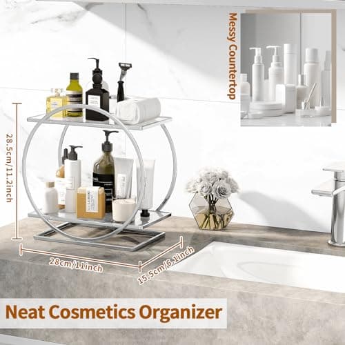 YIWANFW Makeup Perfume Organizer, Sliver 2-Tier Bathroom Counter Organizer - Thumbnail 3