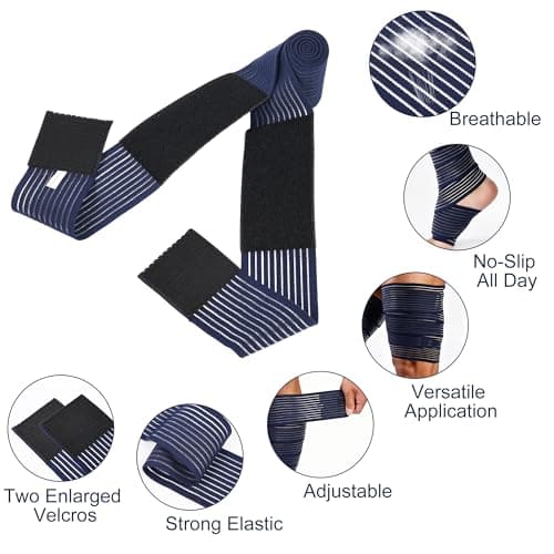 Wrap Around Calf Brace, Adjustable Elastic Bandage Sleeve for Lower Legs, Thigh, Ankle, Compression Sleeves Support for Varicose Veins, Edema, Swelling, Soreness, Shin splints, 1 Pair Calf Guards 70.87″‌ Dark Blue - Thumbnail 6