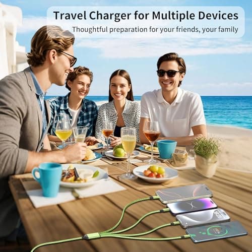 Travel Essentials, Dual Type-C 4 in 1 Charging Cable 2 Pack 5FT Multi Charging Cables for All Devices,iPhone Charger Cord Adapter 2 USB-C/IP/Micro Port for Phones,Pad,Galaxy (Fluorescent green) - Thumbnail 6