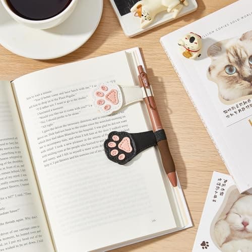 2Pcs Magnetic Bookmarks with Gift Box Magnetic Pen Holder for Notebook Cat Book Marks Clip Gift for Book Lover Readers Cute PU Leather Bookmark for Women, Paw (White+Black) - Thumbnail 6