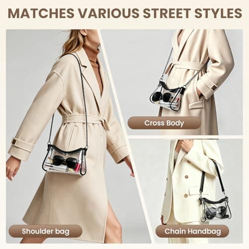 Clear Crossbody Bag for Stadium Events, TPU Transparent Bag Stadium Approved,Waterproof Clear Concert Purses Tote Bags for Women, Transparent Tote Bags for Sports Games, Concerts and Daily Use - Thumbnail 5