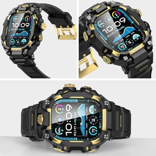 Deczone Band with Rugged Case Compatible with Apple Watch Bands 49mm (Ultra 3/2/1), Sport iwatch Bands Protective Bumper Cover for Men (49mm Gold) - Thumbnail 3