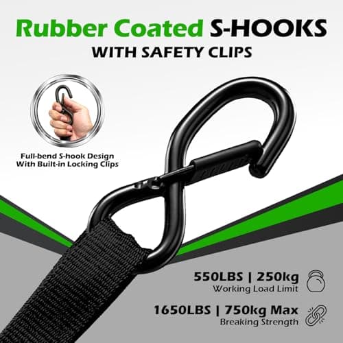 JUUMLL Retractable Ratchet Straps (4-Pack) 1” x 10ft - 1,650lb Break Strength, Heavy-Duty Auto Retracting Tie Down Straps for Cargo, Motorcycle, ATV, UTV, Kayak & Transport (Black) - Thumbnail 4