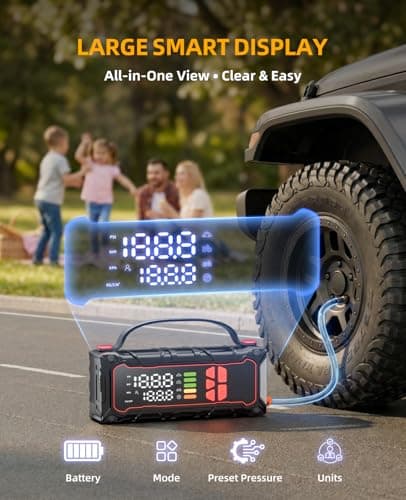 5000A Car Battery Jump Starter with Air Compressor 160PSI, Jumper Starter Portable for 7.0L Gas/6.0L Diesel, Jump Box for Car Battery with Tire Inflator & Power Bank& Jumper Cables, Emergency Kit - Thumbnail 5