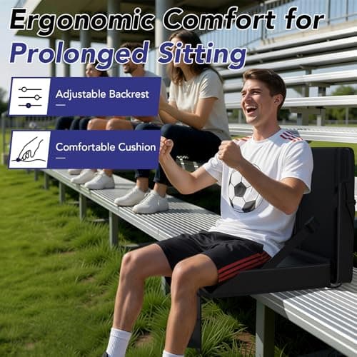 janiry Stadium Seats with Back Support 1PACK Adjustable Bleacher Chairs with Back and Cushion Bleacher Seat with Cup Holder, Carry Handle & Shoulder Strap for Outdoor Sports Events, Picnics, Black - Thumbnail 4