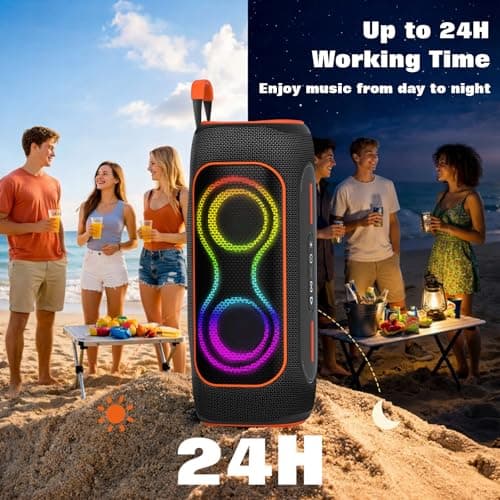 Musibaby 80W Bluetooth Speaker, Loud Portable Wireless Speaker with Deep Bass, Waterproof Outdoor Speaker with RGB Lights for Camping, Beach & Party, 24H Playtime, BT5.3, Dual Pairing - Thumbnail 3