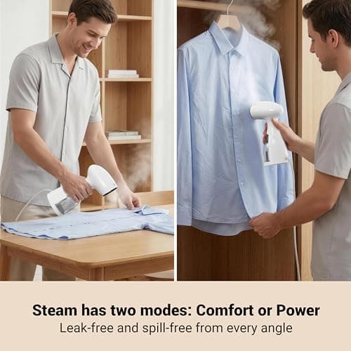 Handheld Steamer for Clothes Wrinkle Removes,110V to 220V Garment Steamer for Multiple Countries,1000W,Large Water Tank 450 ML,10 FT Power Cord,35s Fast Heating (white) - Thumbnail 6