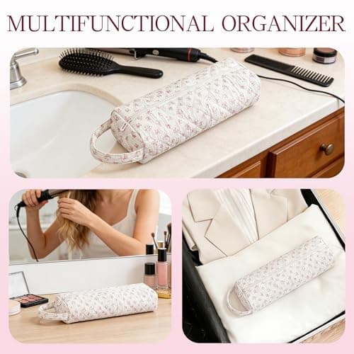 AMZMA Quilted Hair Dryer Travel Case, Portable Hair Tools Organizer for Curling Irons & Flat Irons, Soft Toiletry Storage Bag, Travel Essentials Gift for Women Girls - Thumbnail 4