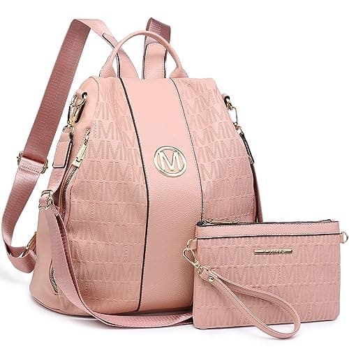 MKP COLLECTION Women Fashion Backpack Purse Multi Pockets Anti-Theft Rucksack Travel Shoulder Bag Handbag Set 2pcs