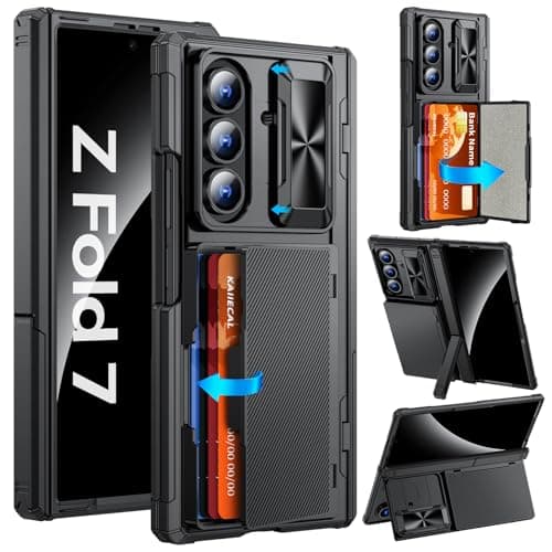 Kaiiecal for Samsung Galaxy Z Fold 7 Case with Cards Holder [Camera Cover] [RFID Blocking] [Hinge Cover] [Dual-Stand] Durable Shockproof Protective Phone Case for Z Fold 7 2025, Black(Anti Spy) - Image 1