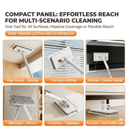 2-in-1 Snap Grip Mini Mop, Hands Free Multi Purpose Flat Mop Cloth Changing with 360° Rotating Head, Zero-Touch Portable for Wall Floor Tile Mirror, Universal Pad Compatibility with Swiffer Pads - Thumbnail 5