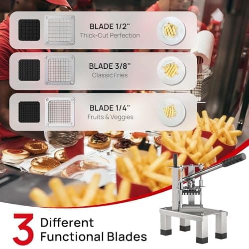ARINOO Commercial French Fry Cutter and Vegetable Dicer with 3 Stainless Steel Blades – 3/8", 1/2", 1/4" – Heavy Duty Stainless Steel Potato Slicer for Home and Restaurant Use - Thumbnail 4