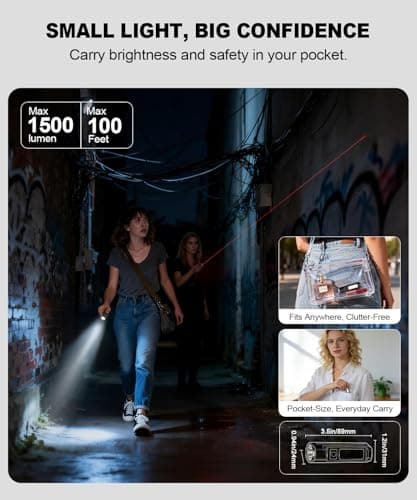 Rechargeable Small EDC Magnetic Flashlight with Red Beam & COB Work Light, 1500 Lumens Pocket Flashlight, IPX4 Compact LED Flash Light for Presentation, Pet Play, Outdoor, Car Repair, Emergency Use - Thumbnail 2