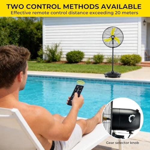 FUGOO 20'' Outdoor Quiet Oscillating Pedestal Fan With Remote Control,All Sealed BLDC Motor, 4-Speed Waterproof Outdoor Fan, Heavy Duty Industrial Fans for House,Patios, Commercial, Garage, Warehouse - Thumbnail 3
