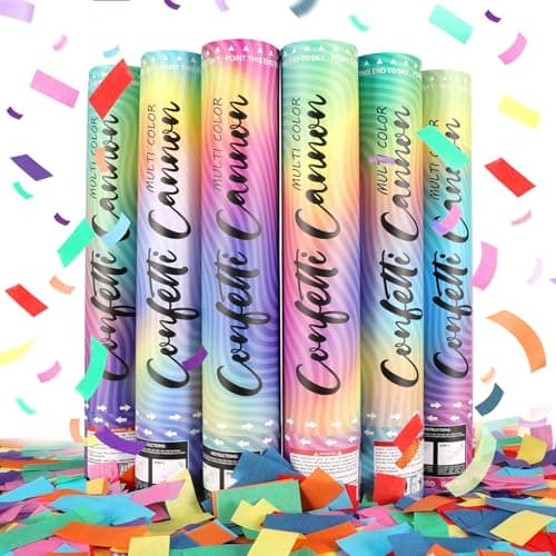Confetti Poppers, 6 Pack Biodegradable Confetti Cannon - 12 Inch Multicolor Party Poppers Shooters for New Year Birthday Wedding Christmas Graduation - Image 1