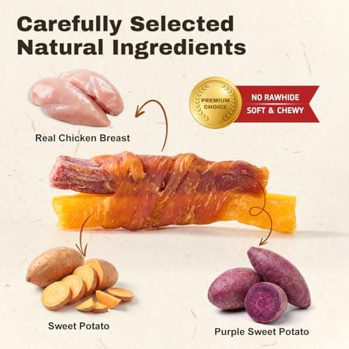 PETPHABET Chicken Wrapped Double Sweet Potato Dog Treats - Healthy Jerky Dog Chews, Rawhide Free Training Treats for Small, Medium, Large Dogs, Soft Snacks High Protein & Low Fat, Easy to Digest, 14oz - Thumbnail 2