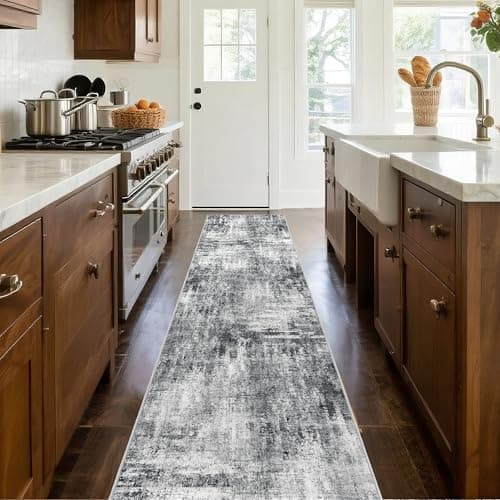 Ruicharm Grey Runner Rugs for Hallway: Abstract Washable Runner Rug 2x12 for Entryway Kitchen Bedroom Bathroom - Modern Cozy Home Decor Long Carpet Mat Stain-Resistant - Dark Grey - Thumbnail 3