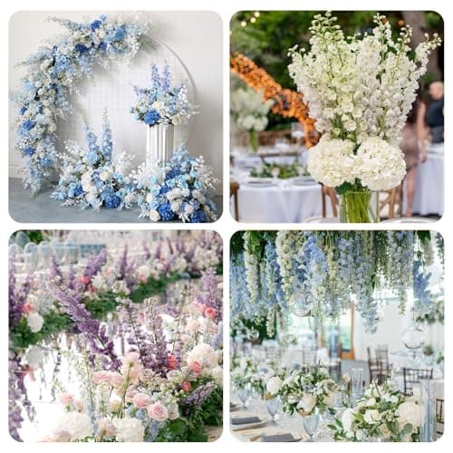 LILUYTO 6PCS Pink Delphinium Artificial Flowers, Long Stem Faux Larkspur Silk Flowers, 33.5" Bendable Fake Flowers Bouquets for Tall Vase Table Kitchen Home Offices Garden Wedding Decor - Thumbnail 5