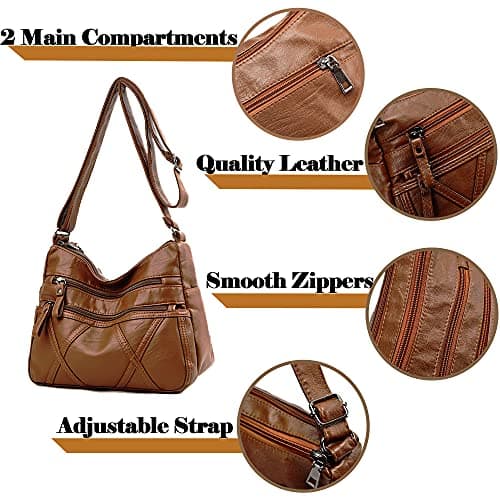 Gladdon Small Crossbody Bags for Women Leather Shoulder Purses Vegan Womens Cross body Bag Lightweight Brown - Thumbnail 4